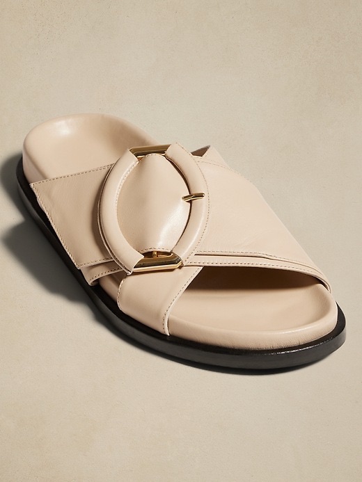 Banana Republic Ravello Slide Sandal Bone Cream Leather Gold Buckle Size 6